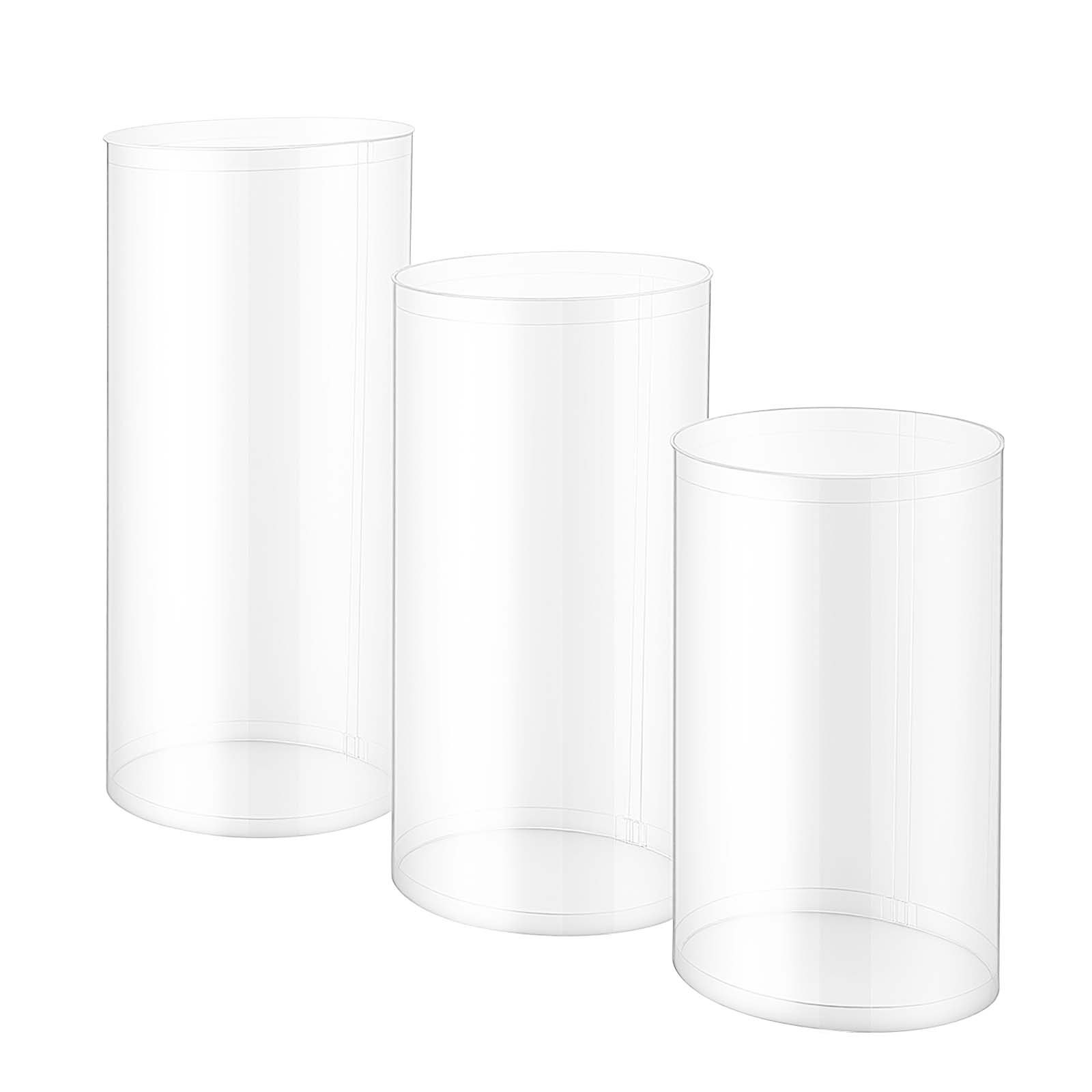 VEVOR Wedding Flower Stand, 3PCS 60/75/90cm Round Cylinder Plinth, Clear Pedestal Stand with Transparent Acrylic Lid, Cylindrical Pedestal Stands for Wedding, Party, Birthday, Art Decor