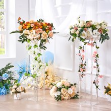 VEVOR 2PCS 31.5inch/80cm High Wedding Flower Stand, With Acrylic Laminate,Acrylic Vase Column Geometric Centerpiece Stands, Floral Display Rack for T-Stage Events Reception, Party Decoration Home
