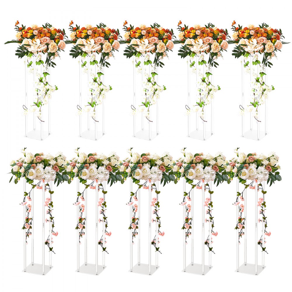 VEVOR 10KS 23,6" / 60 cm vysoký svatební stojan na květiny, s akrylovým laminátem, akrylový vázový sloupek s geometrickými středovými stojany, květinový stojan na T-stage akce, recepce, party dekorace Home