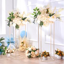 VEVOR 2PCS 31.5inch/80cm High Wedding Flower Stand, Metal Vase Column Geometric Centerpiece Stands, Gold Rectangular Floral Display Rack for T-Stage Events Reception, Party Decoration Home