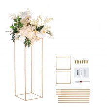 VEVOR 2PCS 31.5inch/80cm High Wedding Flower Stand, Metal Vase Column Geometric Centerpiece Stands, Gold Rectangular Floral Display Rack for T-Stage Events Reception, Party Decoration Home