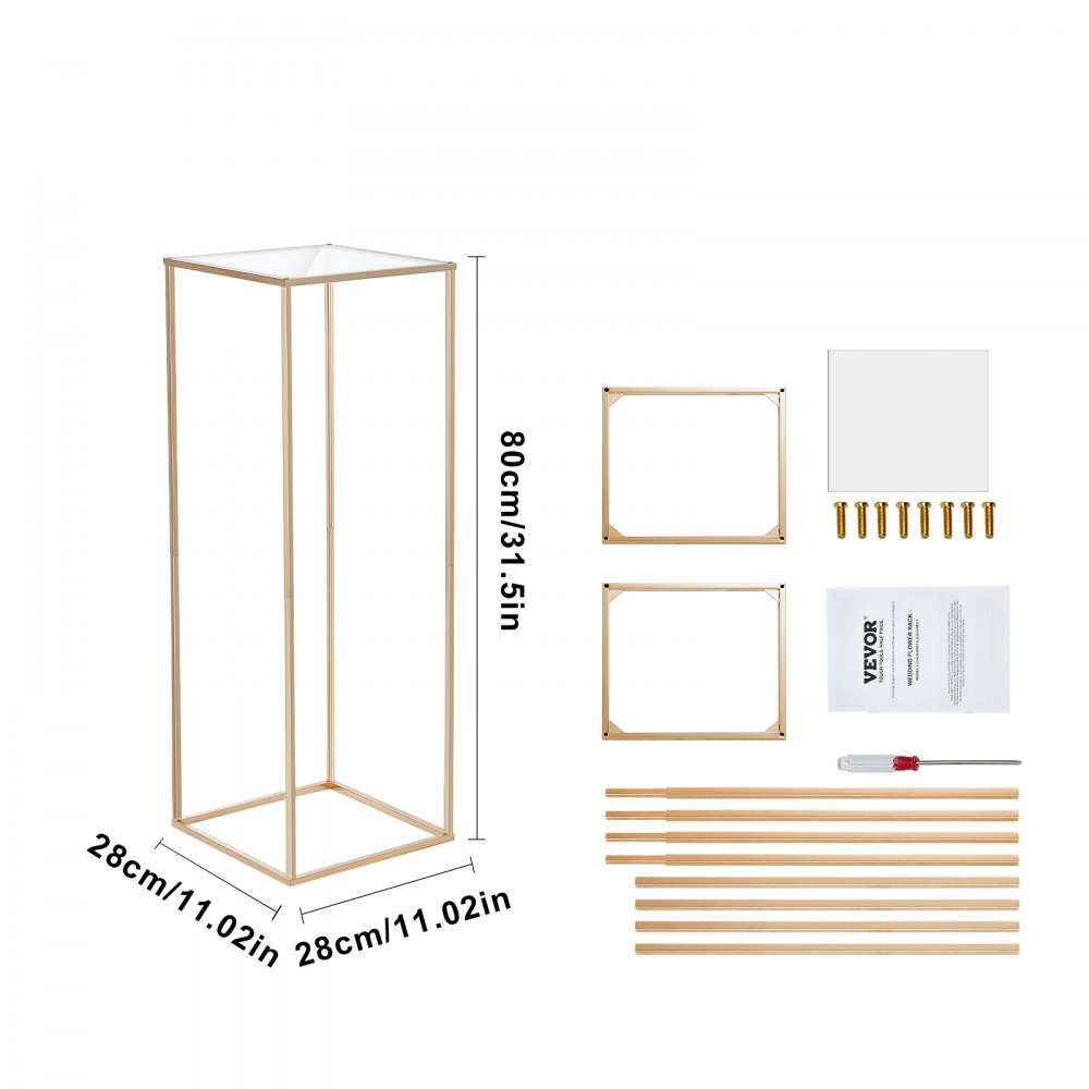 VEVOR 2PCS 31.5inch/80cm High Wedding Flower Stand, With Acrylic Laminate,Metal Vase Column Geometric Centerpiece Stands, Gold Rectangular Floral Display Rack for Events Reception, Party Decoration