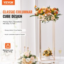 VEVOR 2 DB, 31,5 hüvelykes/80 cm magas esküvői virágtartó állvány, akril lamináttal, fém váza oszlopos geometriai középső állványokkal, arany téglalap alakú virágos bemutatóállvány rendezvények fogadására, parti dekoráció