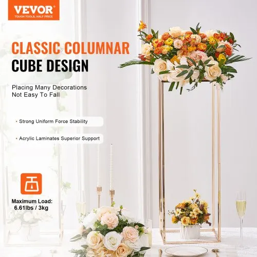 VEVOR Lot de 24 vases à fleurs de 50 cm de haut, centre de table de mariage, arrangement floral doré, présentoir pour tables, dîners de mariage, cérémonie, anniversaire, événement