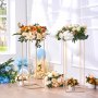 tall VEVOR wedding flower stand with elegant arrangements of roses and greenery, enhancing wedding decor.