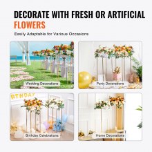 VEVOR 10PCS 31.5inch/80cm High Wedding Flower Stand, With Acrylic Laminate,Metal Vase Column Geometric Centerpiece Stands, Gold Rectangular Floral Display Rack for Events Reception, Party Decoration