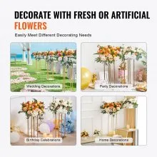 VEVOR 4PCS Gold Metal Column Wedding Flower Stand, 23.6inch /60cm High With Metal Laminate, Vase Geometric Centerpiece Stands, Cylindrical Floral Display Rack for Events Reception, Party Road Leads