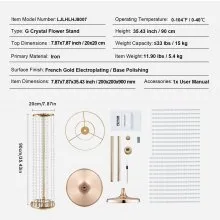 VEVOR 4PCS 35.43inch /90cm Tall Crystal Wedding Flowers Stand, Luxurious Centerpieces Flower Vases Crystal Gold Vase Metal, Perfect for T-stage Wedding Party Ceremony Dinner Event Hotel Home Decor