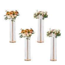 VEVOR 4PCS 35,43 pouces / 90 cm de haut support de fleurs de mariage en cristal, centres de table luxueux vases à fleurs vase en cristal doré en métal, parfait pour la scène en T, la cérémonie de mariage, le dîner, l'événement, la décoration de la maison de l'hôtel