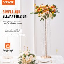 VEVOR 4PCS 35.43inch Tall Crystal Wedding Flowers Stand, Luxurious Centerpieces Flower Vases Crystal Gold Vase Metal, Perfect for T-stage Wedding Party Ceremony Dinner Event Hotel Home Decor