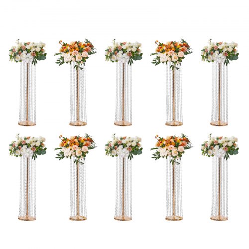 VEVOR 10PCS 35.43inch /90cm Tall Crystal Wedding Flowers Stand, Luxurious Centerpieces Flower Vases Crystal Gold Vase Metal, Perfect for T-stage Wedding Party Ceremony Dinner Event Hotel Home Decor