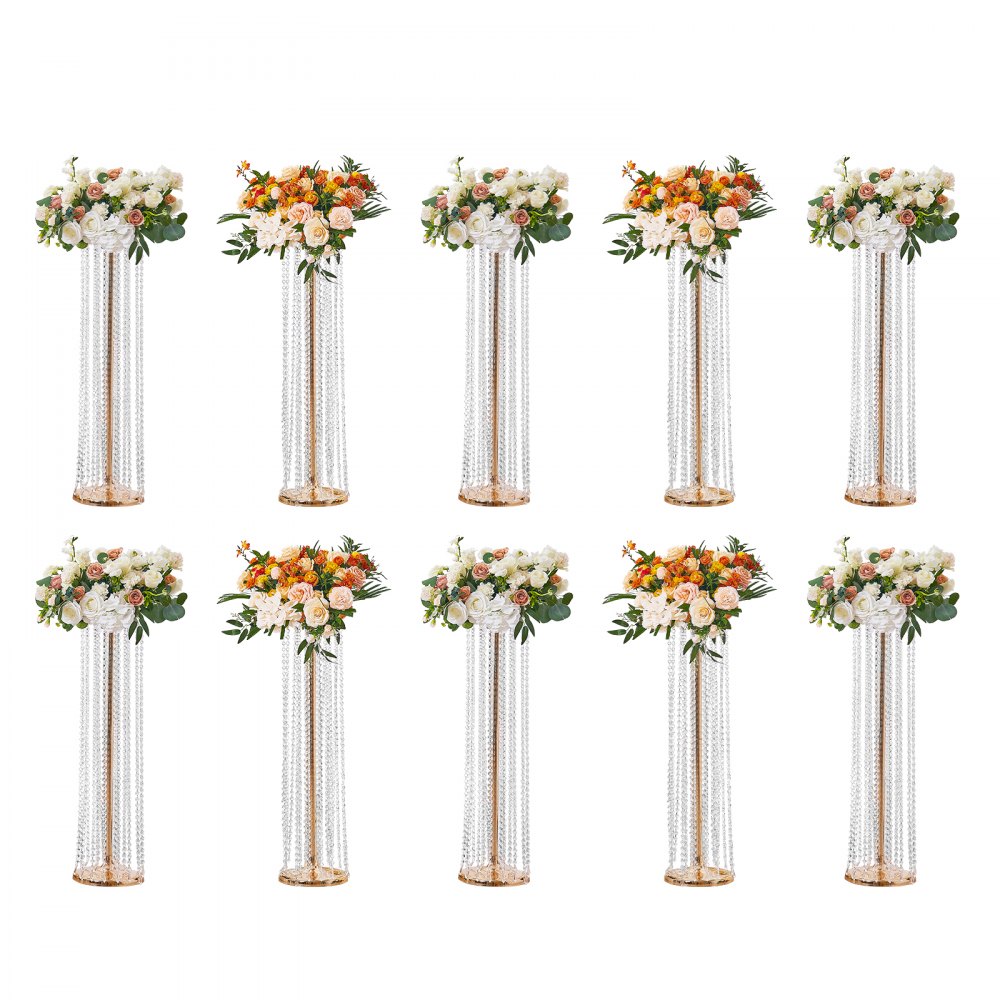 VEVOR 10PCS 35,43 pouces / 90 cm de haut support de fleurs de mariage en cristal, centres de table luxueux vases à fleurs vase en cristal doré en métal, parfait pour la scène en T, la cérémonie de mariage, le dîner, l'événement, la décoration de la maison de l'hôtel