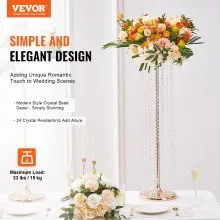 VEVOR 10PCS 35.43inch /90cm Tall Crystal Wedding Flowers Stand, Luxurious Centerpieces Flower Vases Crystal Gold Vase Metal, Perfect for T-stage Wedding Party Ceremony Dinner Event Hotel Home Decor