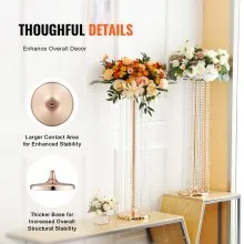 VEVOR 10PCS 35.43inch /90cm Tall Crystal Wedding Flowers Stand, Luxurious Centerpieces Flower Vases Crystal Gold Vase Metal, Perfect for T-stage Wedding Party Ceremony Dinner Event Hotel Home Decor