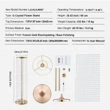VEVOR 10PCS 35.43inch /90cm Tall Crystal Wedding Flowers Stand, Luxurious Centerpieces Flower Vases Crystal Gold Vase Metal, Perfect for T-stage Wedding Party Ceremony Dinner Event Hotel Home Decor