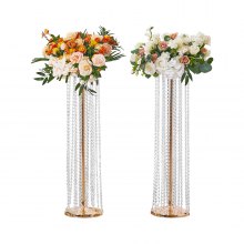 VEVOR 2 bucăți 35,43 inch / 90 cm înălțime suport de flori de nuntă de cristal, centre de piese luxoase vaze de flori de cristal auriu vază metal, perfect pentru petrecerea de nuntă în T-stage, ceremonie, cină, eveniment, hotel, decorare acasă
