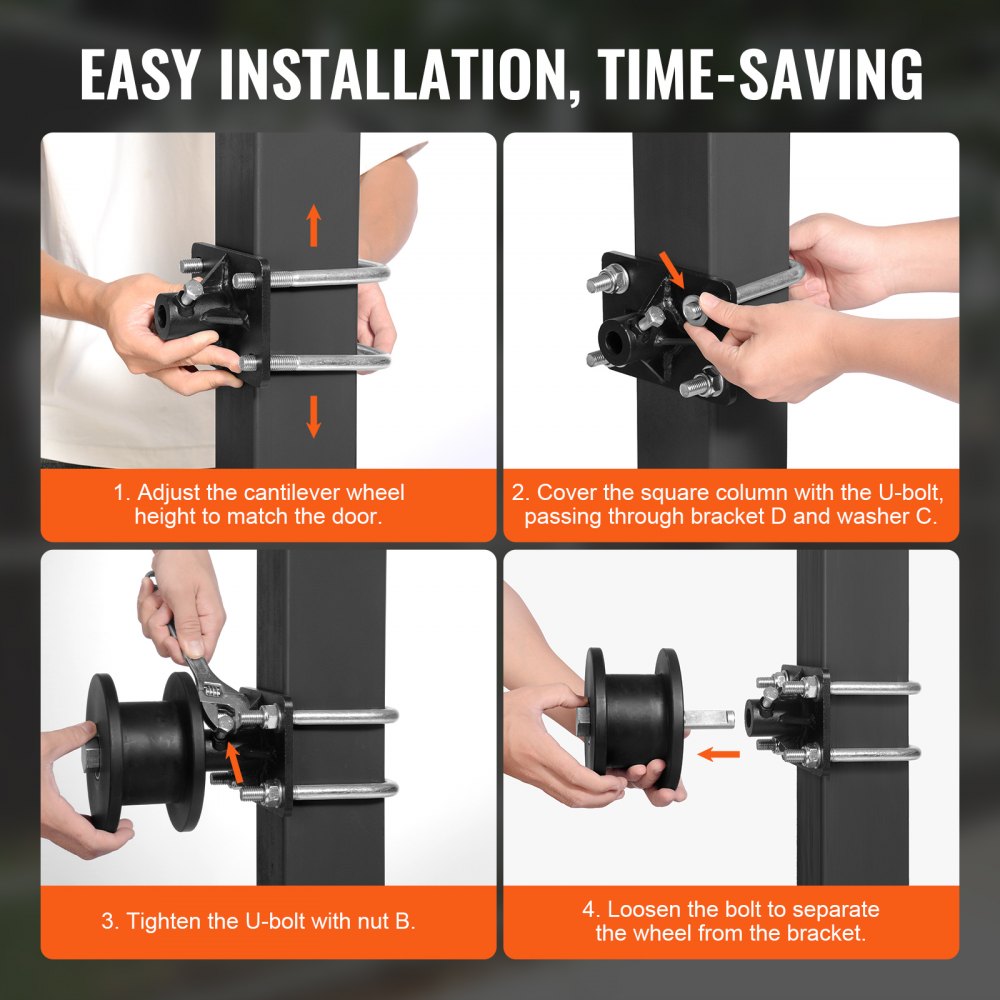 VEVOR Sliding Gate Kit, Rolling Gate Hardware Kit w/ H-Shaped Wheel Groove for Cantilever Sliding Gates and Rolling Door, Sliding Gate Rollers w/ 4 Track Wheels, Heavy Duty Sliding Roller,Black