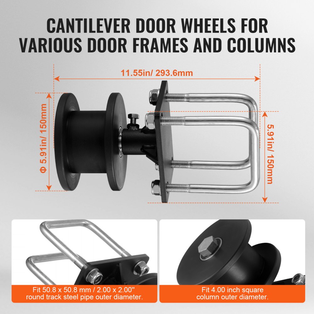 Kit de puerta corrediza VEVOR, kit de herrajes para puerta enrollable con ranura en H para puertas corredizas voladizas y puertas enrollables, rodillos para puerta corrediza con 4 ruedas de riel, rodillo resistente, color negro