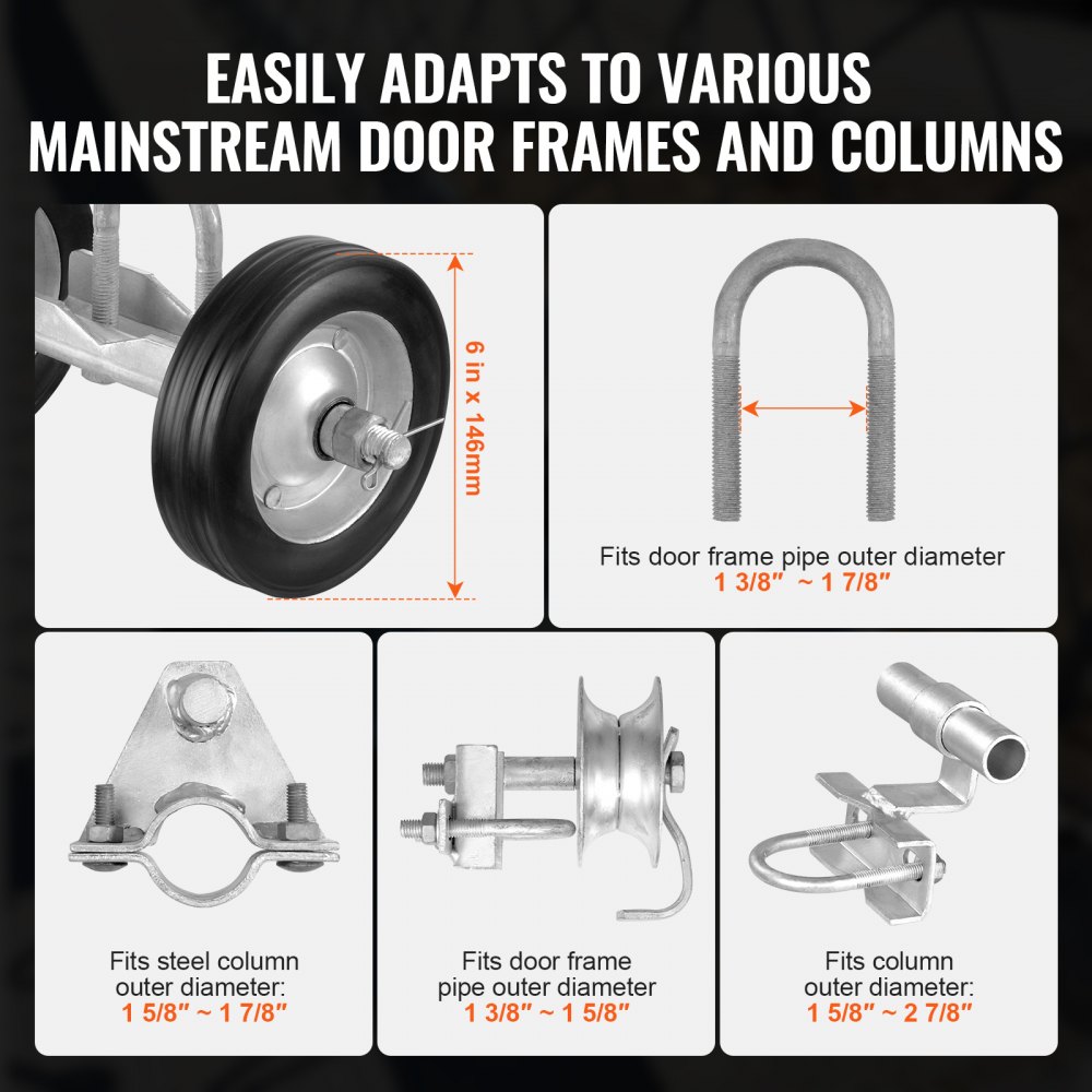 VEVOR Sliding Gate Kit, 6” Rolling Gate Hardware Kit C-type, Wheel Carrier with Two 6" Wheels Support, Heavy Duty Sliding Gate Rollers for Connect Tracks Door Frames,Sliding Gate Guide Roller,600 lbs