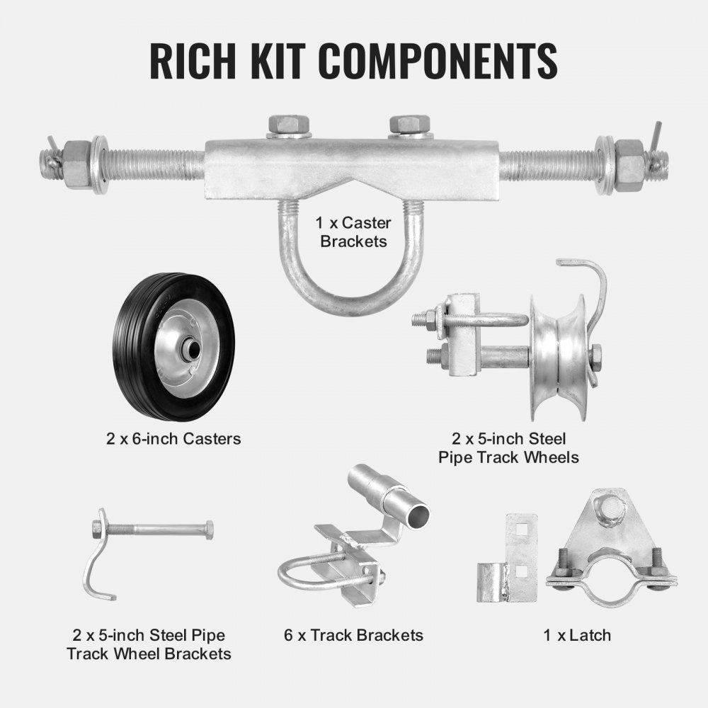 VEVOR Sliding Gate Kit, 6” Rolling Gate Hardware Kit C-type, Wheel Carrier with Two 6" Wheels Support, Heavy Duty Sliding Gate Rollers for Connect Tracks Door Frames,Sliding Gate Guide Roller,600 lbs