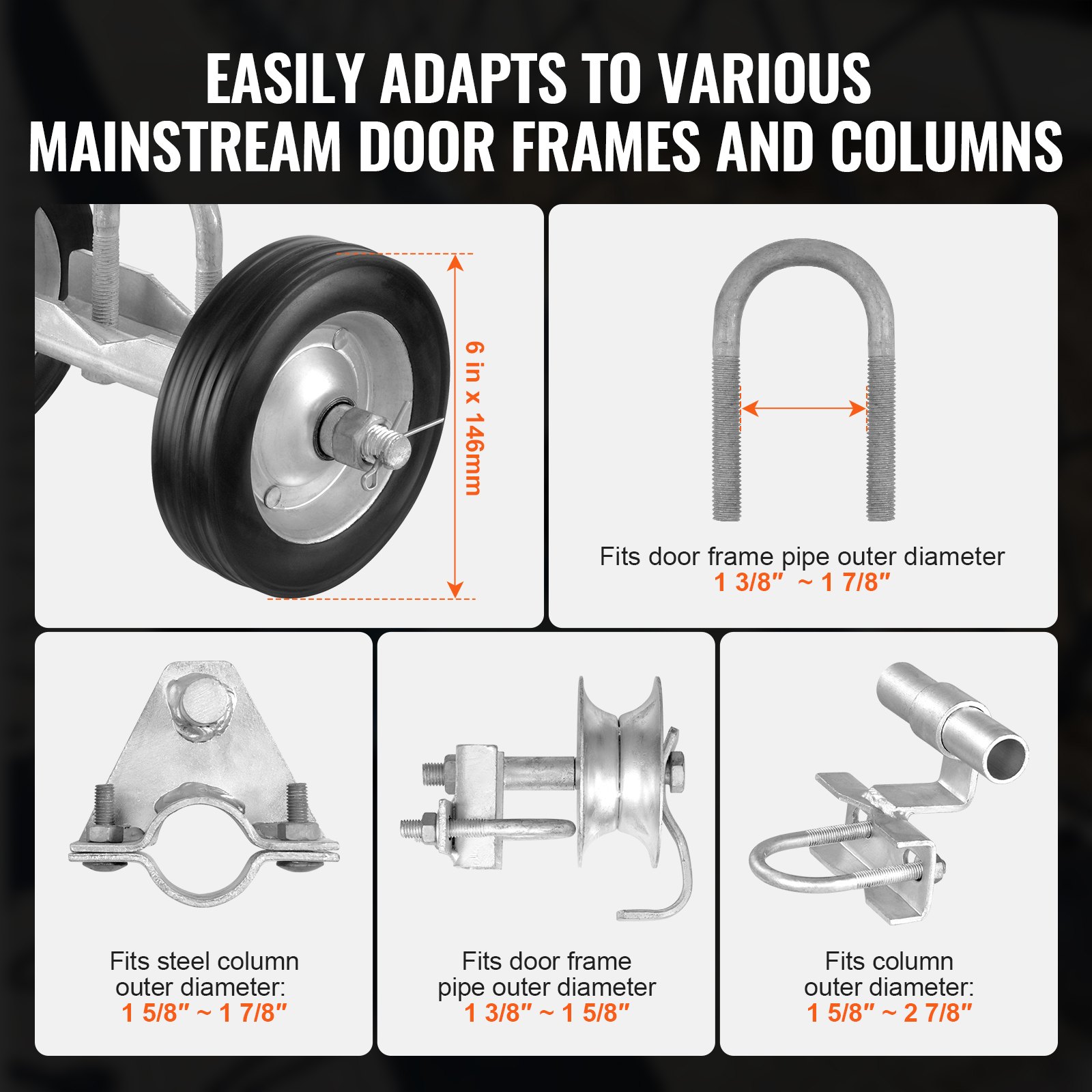 VEVOR Sliding Gate Kit, 6” Rolling Gate Hardware Kit C-type, Wheel Carrier with Two 6" Wheels Support, Heavy Duty Sliding Gate Rollers for Connect Tracks Door Frames,Sliding Gate Guide Roller,600 lbs