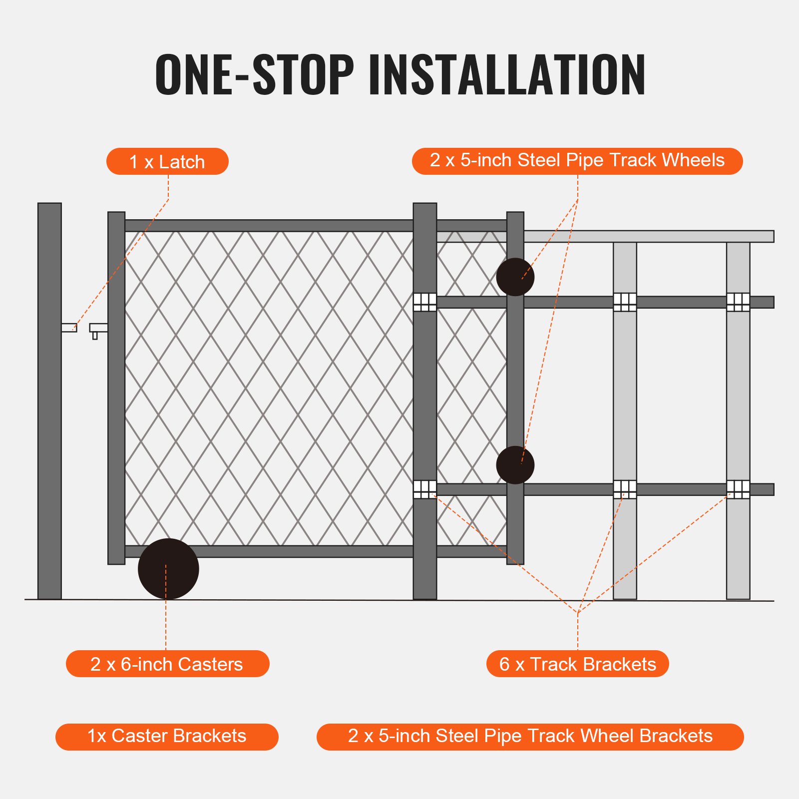 VEVOR Sliding Gate Kit, 6” Rolling Gate Hardware Kit C-type, Wheel Carrier with Two 6" Wheels Support, Heavy Duty Sliding Gate Rollers for Connect Tracks Door Frames,Sliding Gate Guide Roller,600 lbs