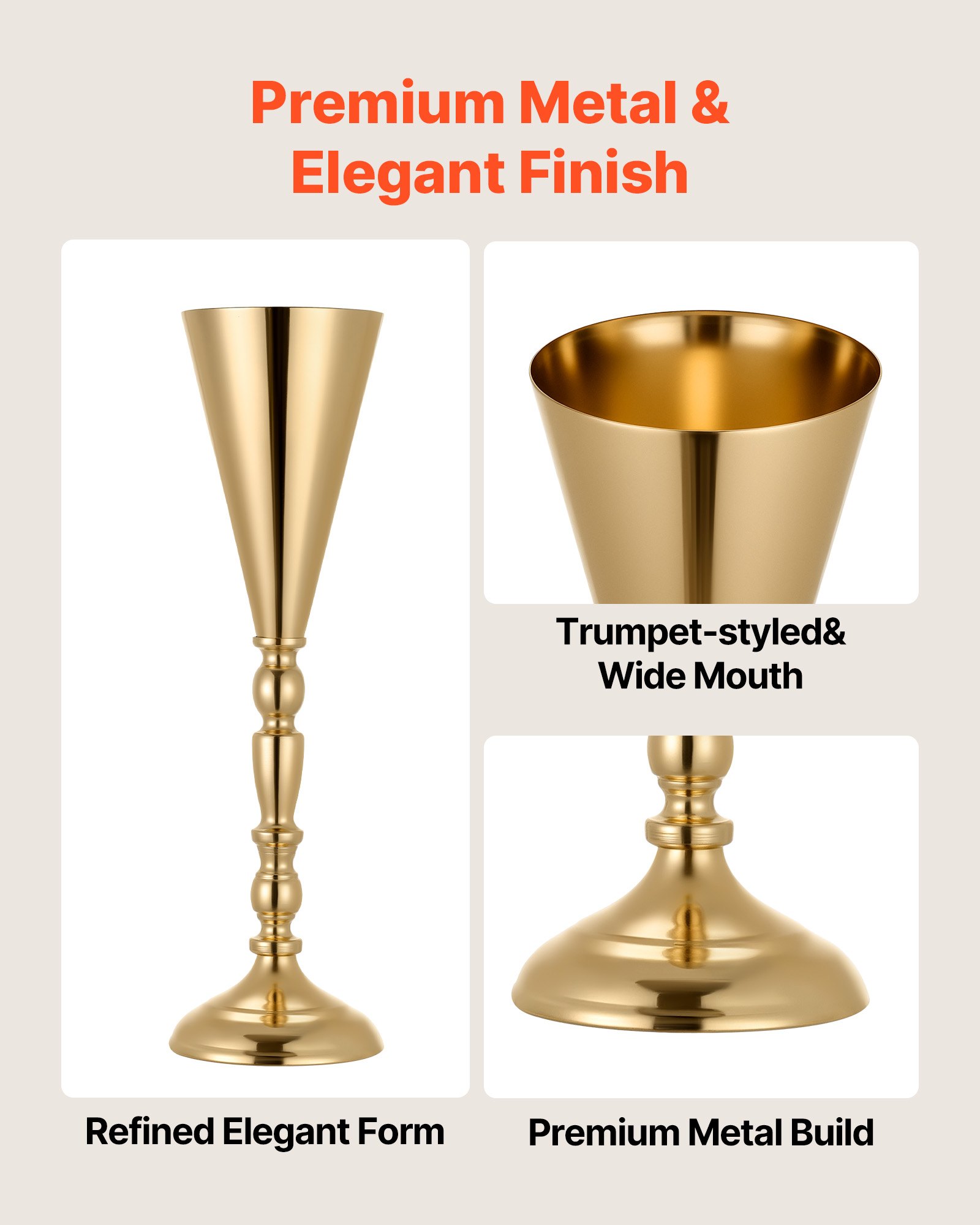 VEVOR 20 PCS Wedding Flower Vase, 43 cm Tall Trumpet Flower Table Centerpieces, Banquet Vases Easy Installation, Electroplated Versatile Arrangement Stand for Party Events Home Decor Reception, Gold