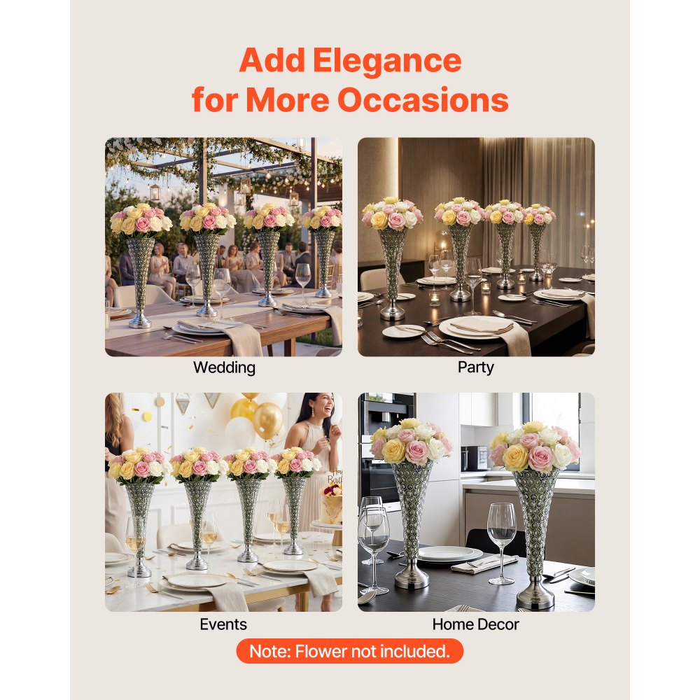 VEVOR 4 PCS Crystal Wedding Flower Vase, 51 cm Tall Flower Table Centerpieces, Crystal Cylinder Banquet Vases Easy Installation, Versatile Arrangement Stand for Party Events Room Home Decor, Silver