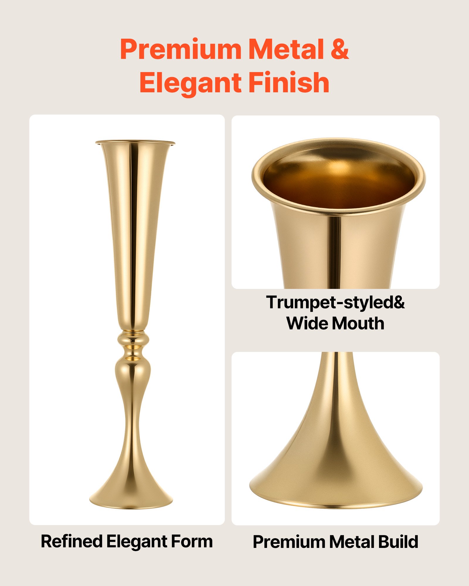 VEVOR 12 PCS Wedding Flower Vase, 55 cm Tall Trumpet Flower Table Centerpieces, Banquet Vases Easy Installation, Electroplated Versatile Arrangement Stand for Party Events Home Decor Reception, Gold