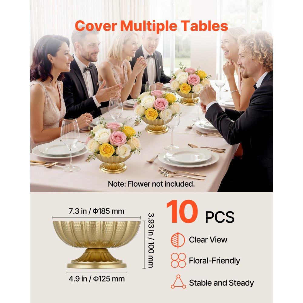 VEVOR 10 PCS Wedding Flower Vase, 12 cm Tall Mini Flower Table Centerpieces, Small Floral Bowl Decorative Easy Installation, Versatile Arrangement Stand for Party Events Home Decor Reception, Gold