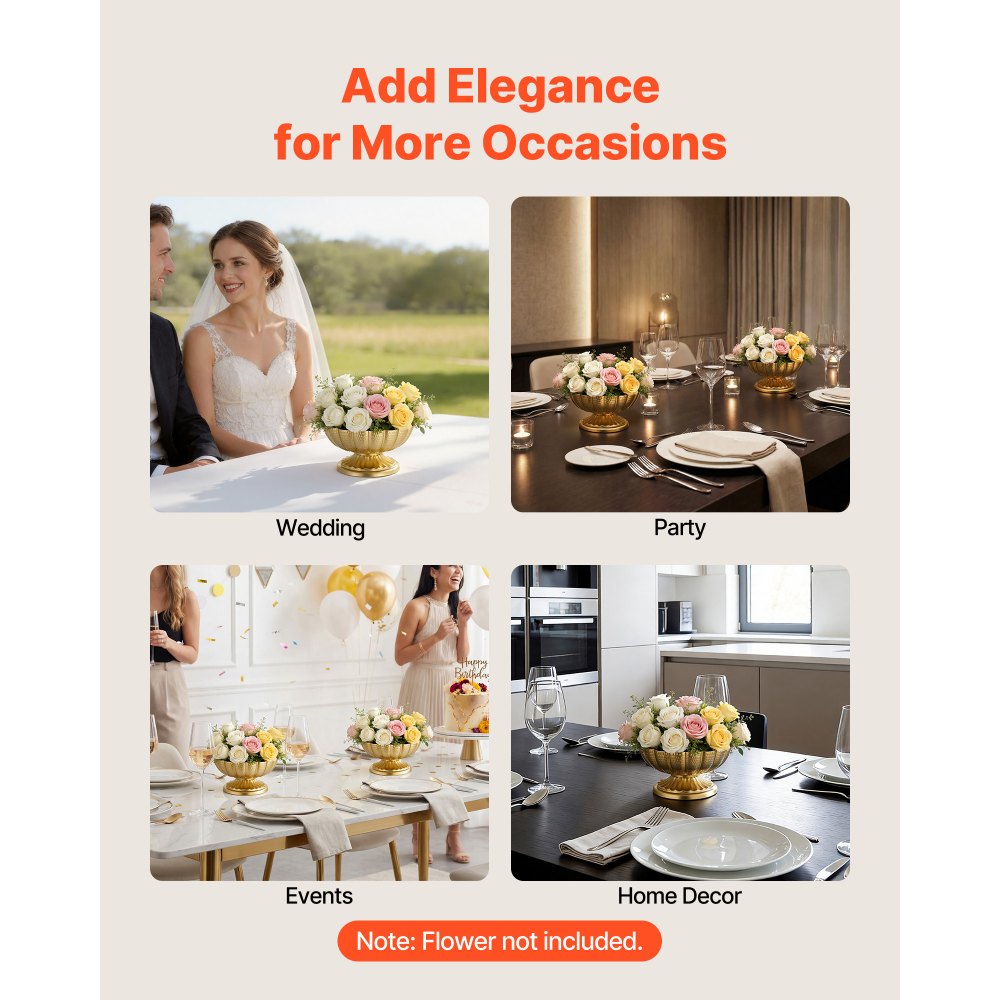 VEVOR 10 PCS Wedding Flower Vase, 12 cm Tall Mini Flower Table Centerpieces, Small Floral Bowl Decorative Easy Installation, Versatile Arrangement Stand for Party Events Home Decor Reception, Gold