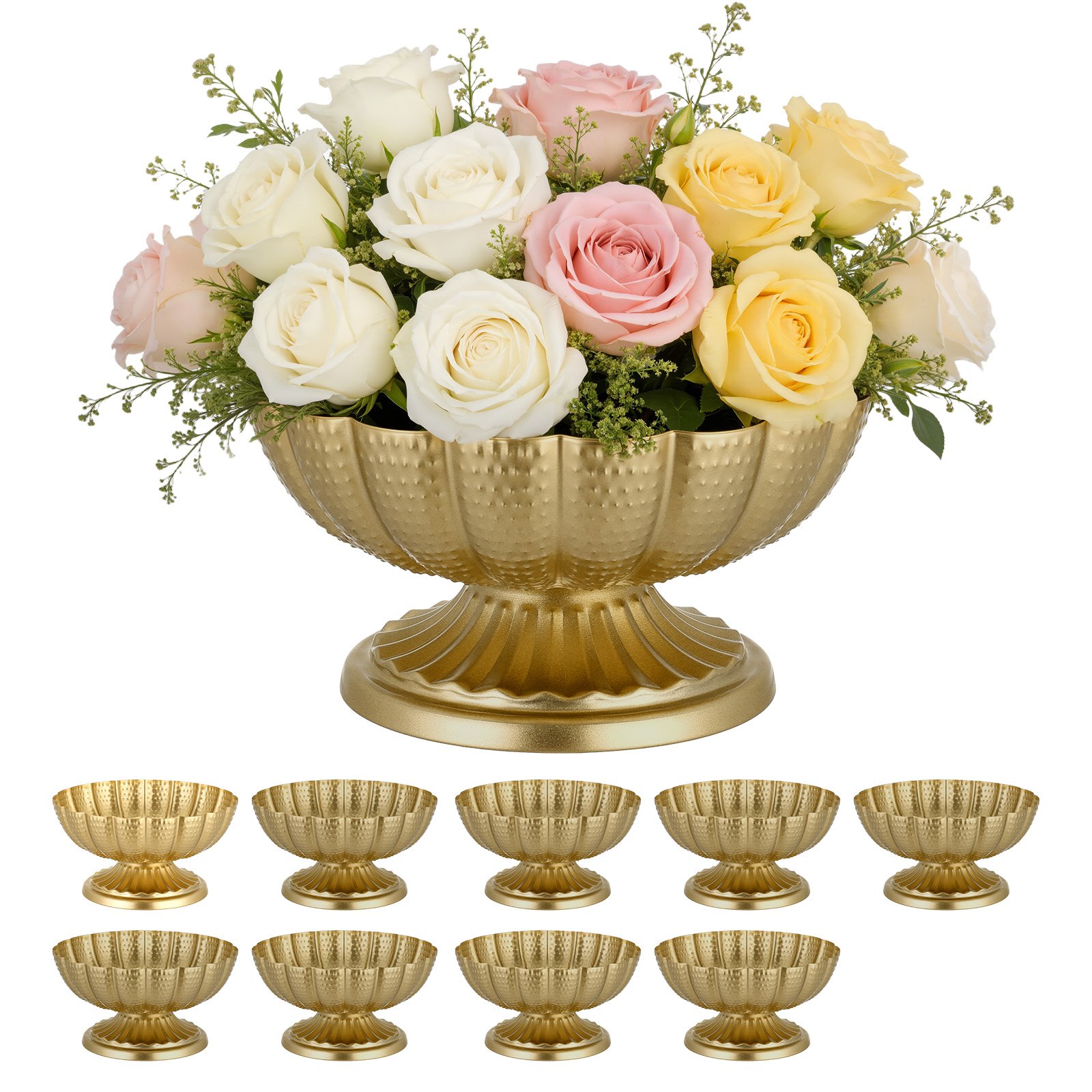 VEVOR 10 PCS Wedding Flower Vase, 12 cm Tall Mini Flower Table Centerpieces, Small Floral Bowl Decorative Easy Installation, Versatile Arrangement Stand for Party Events Home Decor Reception, Gold