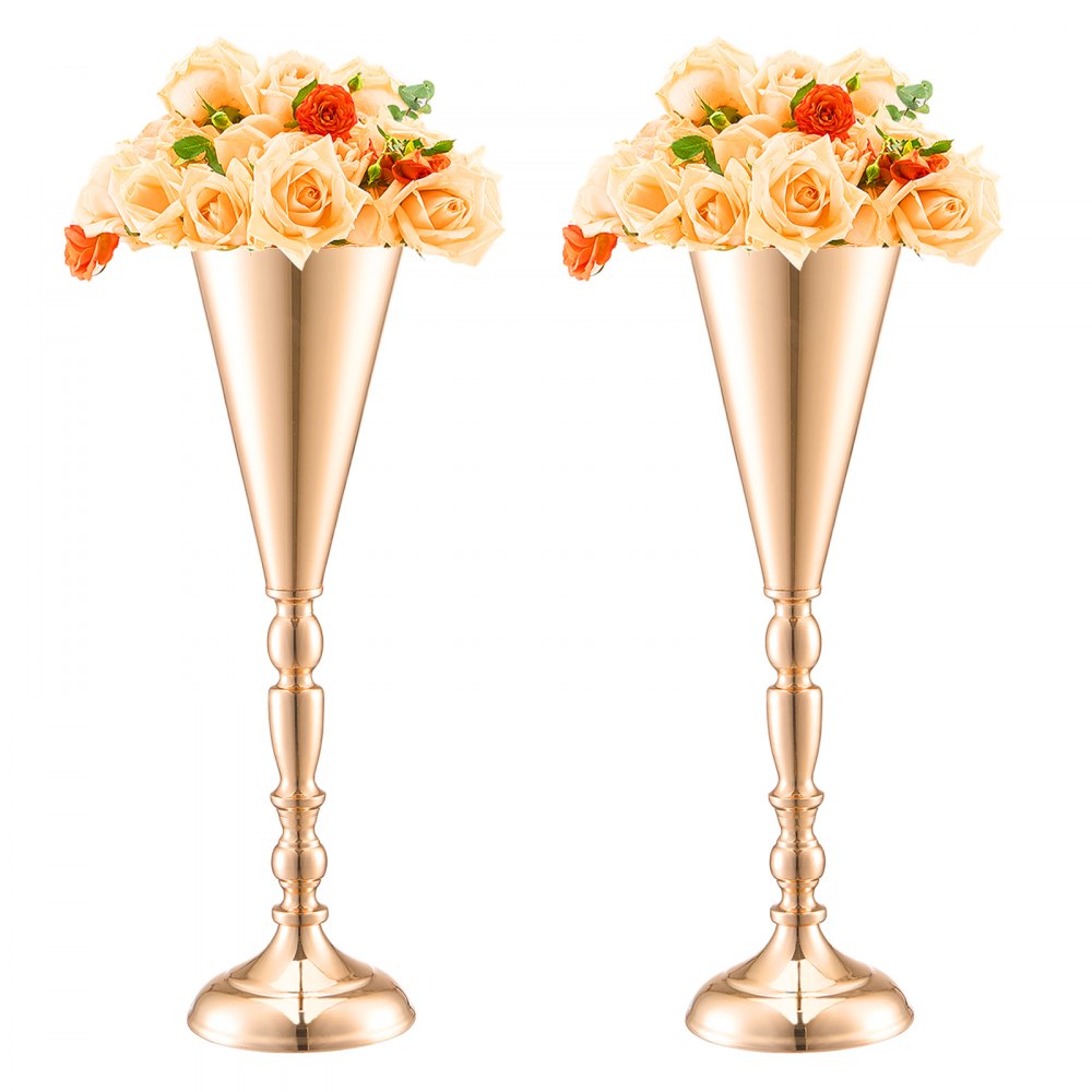 VEVOR 10PCS 43cm/16.9” Alto Vaso de Flores de Casamento Metal Trompete Dourado para Mesas