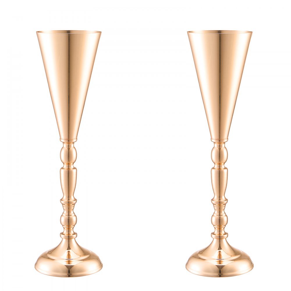 VEVOR 10PCS 43cm/16.9” Tall Wedding Flower Vase, Metal Wedding Trumpet Centerpiece, Gold Floral Stand Display Rack for Tables Wedding Dinner Party, Anniversary Ceremony Birthday Event Decor