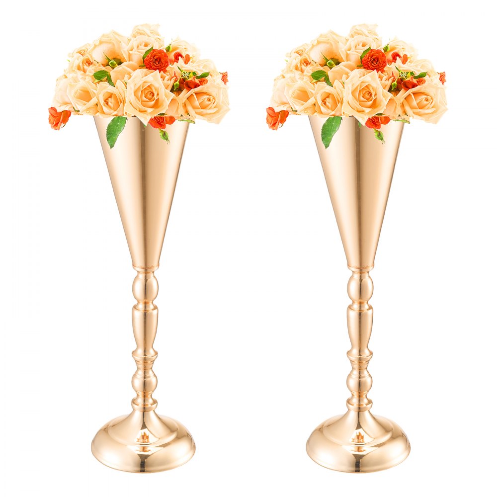 VEVOR 10PCS 43cm/16.9” Tall Wedding Flower Vase, Metal Wedding Trumpet Centerpiece, Gold Floral Stand Display Rack for Tables Wedding Dinner Party, Anniversary Ceremony Birthday Event Decor