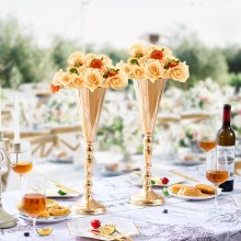 VEVOR 10 piezas de florero de boda de 43 cm/16,9 pulgadas de alto con forma de trompeta dorada de metal para mesas