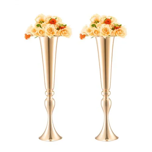 VEVOR 2PCS 56cm/22.05” Tall Wedding Flower Vase Metal Gold Trumpet for Tables