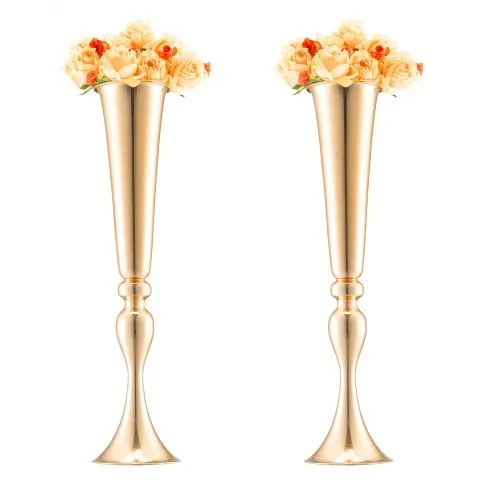 VEVOR 2PCS 56cm/22.05” Tall Wedding Flower Vase, Metal Wedding Trumpet Centerpiece, Gold Floral Stand Display Rack for Tables Wedding Dinner Party, Anniversary Ceremony Birthday Event Decor