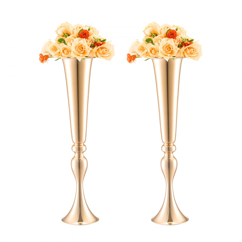 VEVOR 2PCS 56cm/22.05” Alto Vaso de Flores de Casamento Metal Trompete Dourado para Mesas