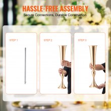 VEVOR 2PCS 56cm/22.05” Tall Wedding Flower Vase Metal Gold Trumpet for Tables