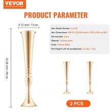 VEVOR 2PCS 56cm/22.05” Tall Wedding Flower Vase Metal Gold Trumpet for Tables