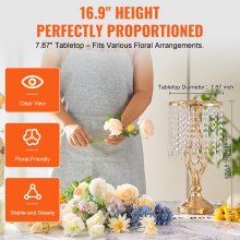 VEVOR 20PCS 43cm/16.9” Tall Crystal Wedding Flower Stand Vase for Party Decor