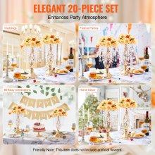 VEVOR 20PCS 43cm/16.9” Tall Crystal Wedding Flower Stand Vase for Party Decor