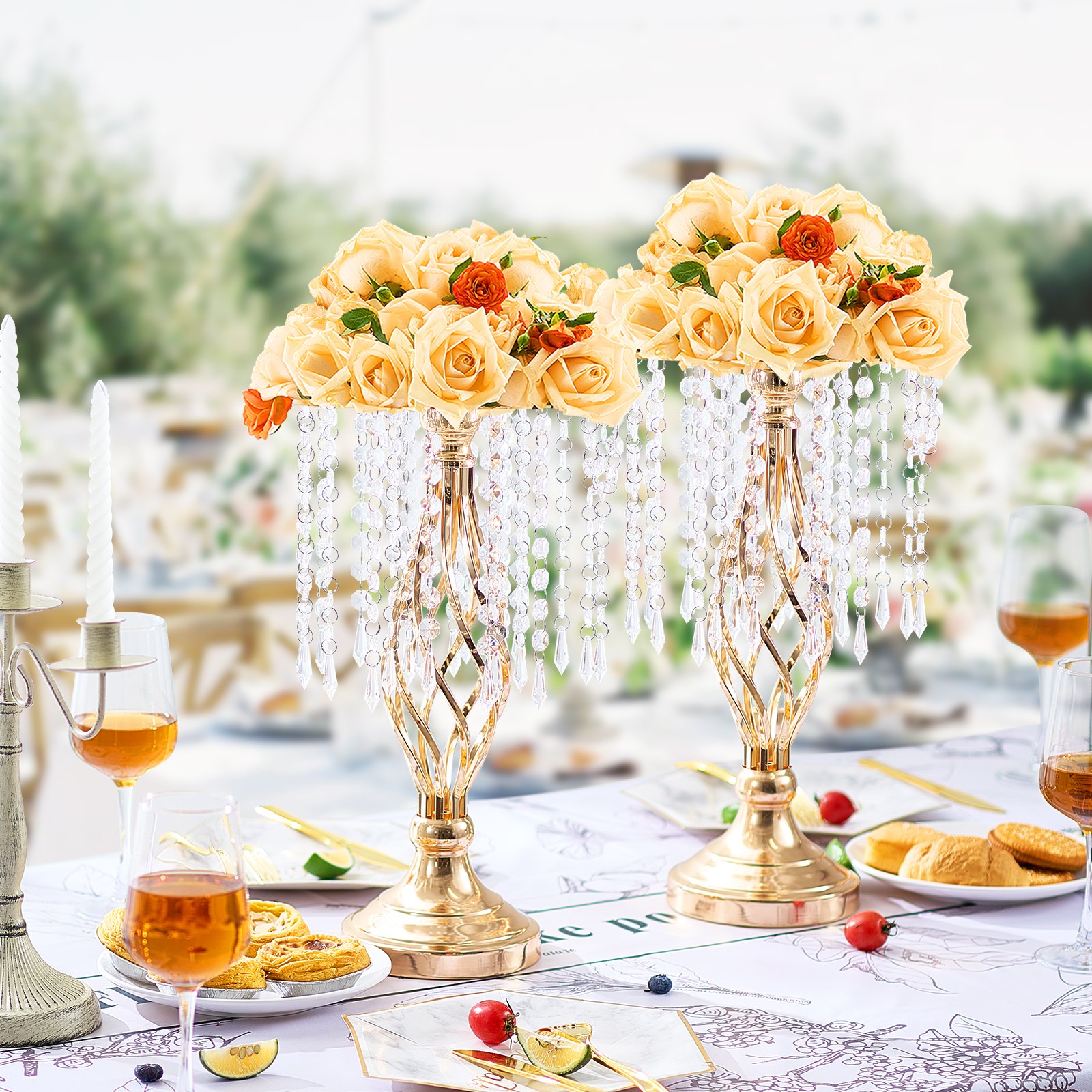 VEVOR 20PCS 43cm/16.9” Tall Crystal Wedding Flower Stand, Metal Wedding Centerpiece Vase, Gold Flower Holders Floral Display Rack for Tables Wedding Dinner Party, Ceremony Birthday Event Decor