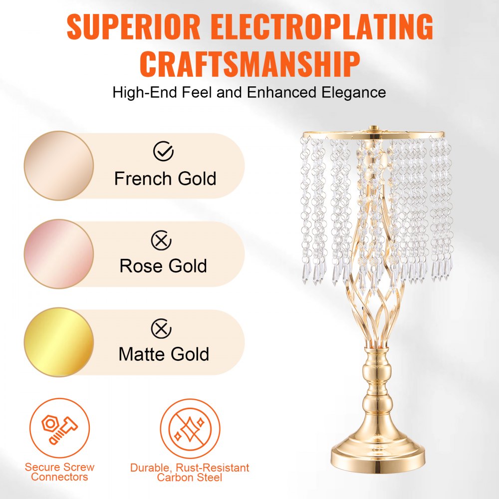 VEVOR 12PCS 49cm/19.3” Tall Crystal Wedding Flower Stand, Metal Wedding Centerpiece Vase, Gold Flower Holders Floral Display Rack for Tables Wedding Dinner Party, Ceremony Birthday Event Decor