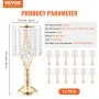 VEVOR 12PCS 49cm/19.3” Tall Crystal Wedding Flower Stand, Metal Wedding Centerpiece Vase, Gold Flower Holders Floral Display Rack for Tables Wedding Dinner Party, Ceremony Birthday Event Decor