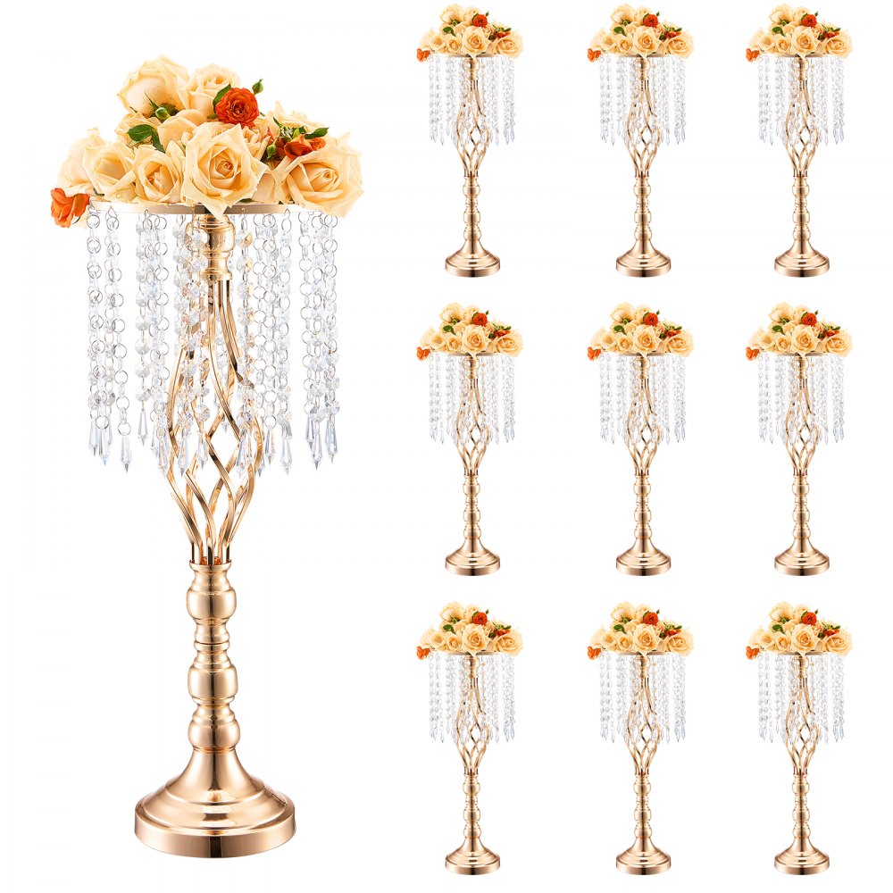 VEVOR 10PCS 55cm/21.65” Tall Crystal Wedding Flower Stand Vase for Party Decor