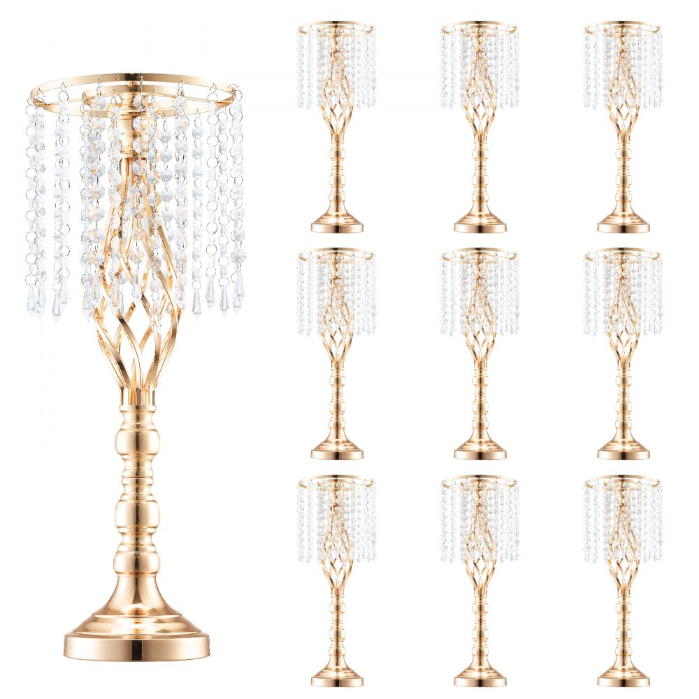 VEVOR 10PCS 55cm/21.65” Tall Crystal Wedding Flower Stand, Metal Wedding Centerpiece Vase, Gold Flower Holders Floral Display Rack for Tables Wedding Dinner Party, Ceremony Birthday Event Decor