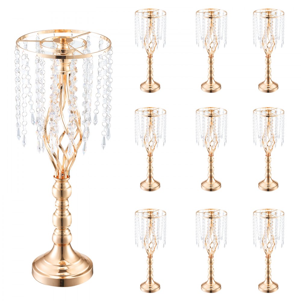 VEVOR 10PCS 55cm/21.65” Tall Crystal Wedding Flower Stand, Metal Wedding Centerpiece Vase, Gold Flower Holders Floral Display Rack for Tables Wedding Dinner Party, Ceremony Birthday Event Decor