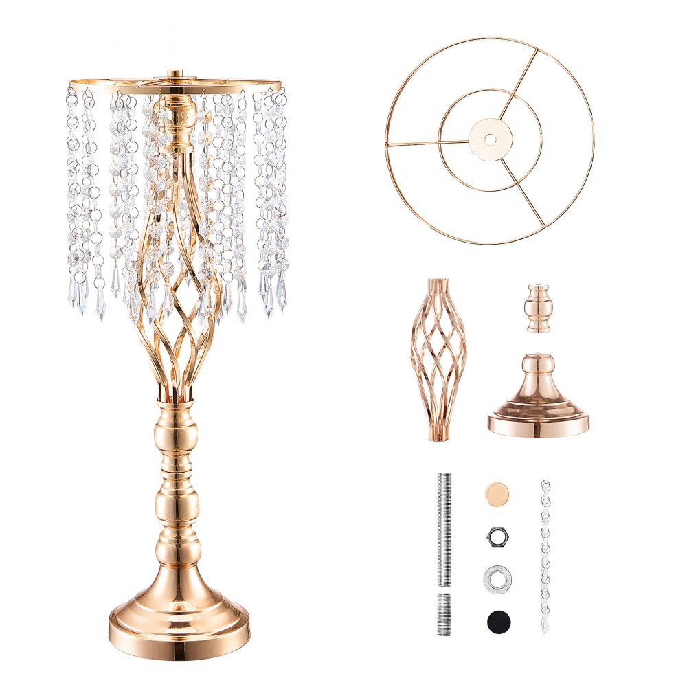 VEVOR 10PCS 55cm/21.65” Tall Crystal Wedding Flower Stand, Metal Wedding Centerpiece Vase, Gold Flower Holders Floral Display Rack for Tables Wedding Dinner Party, Ceremony Birthday Event Decor